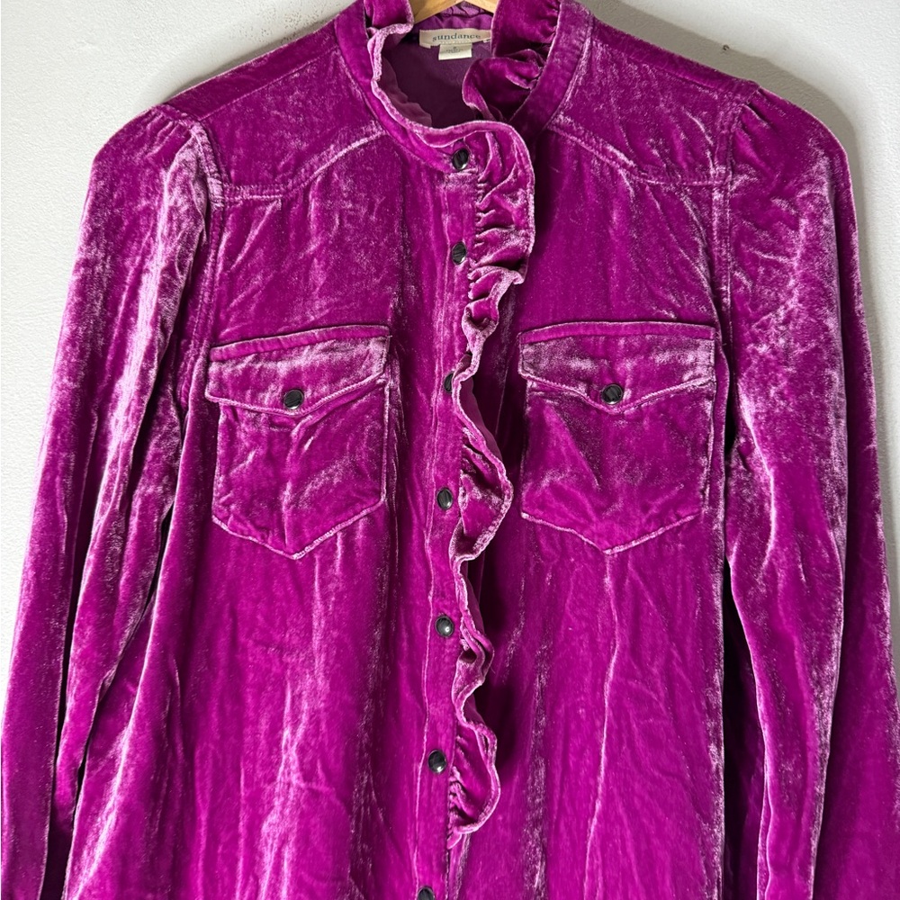 Sundance Magenta Velvet Button-Down Shirt - Picture 3 of 8